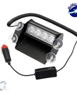 Φώτα Οδικής Βοήθειας STROBO για Παρμπρίζ Αυτοκινήτου με Βεντούζες Στήριξης 4 LED 10-30V Λευκό GloboStar 40140