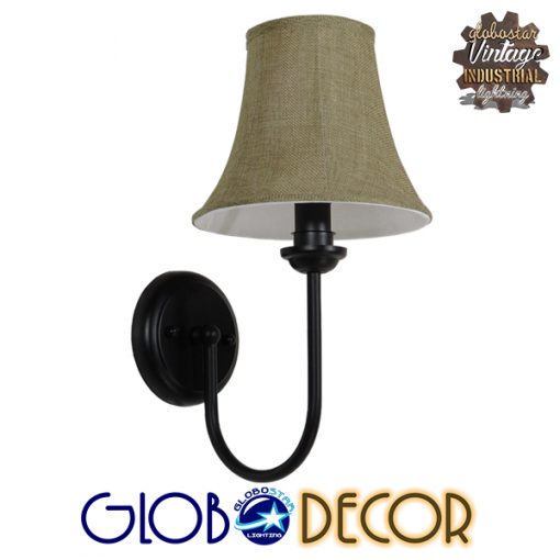 GloboStar® SHELLY 01299 Vintage Φωτιστικό Τοίχου Απλίκα Μονόφωτο Μαύρο Μεταλλικό με Υφασμάτινο Μπεζ Καπέλο Φ20 x Μ18 x Π13 x Υ34cm