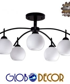GloboStar® LUNA 01088 Μοντέρνο Φωτιστικό Οροφής Πολύφωτο Μαύρο Μεταλλικό με Λευκό Γυαλί Φ63 x Y39cm
