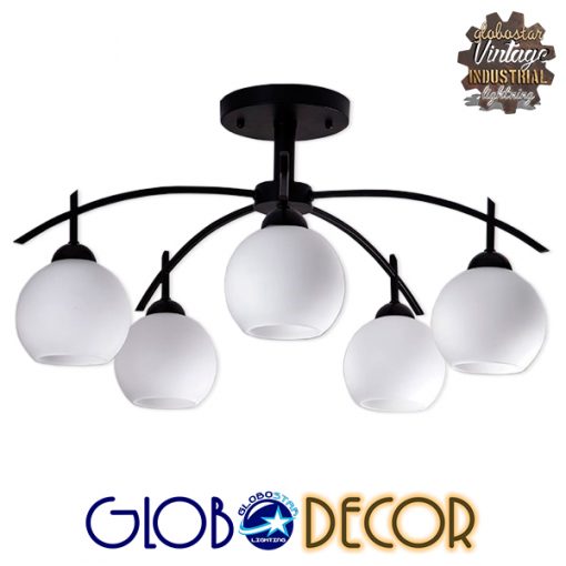 GloboStar® LUNA 01088 Μοντέρνο Φωτιστικό Οροφής Πολύφωτο Μαύρο Μεταλλικό με Λευκό Γυαλί Φ63 x Y39cm