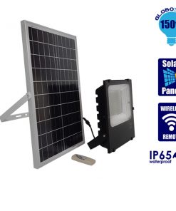 Αυτόνομος Ηλιακός Φωτοβολταϊκός Προβολέας LED 150W 9000lm 180° Αδιάβροχος IP65 με Ασύρματο Χειριστήριο Ψυχρό Λευκό 6000k GloboStar 12105