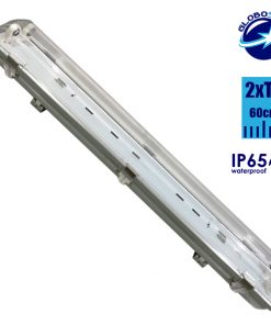 2 x 60cm Πλαστικό Σκαφάκι για Λάμπα Φθορίου LED Τροφοδοσίας Ενός Άκρου Αδιάβροχο IP65 GloboStar 40005