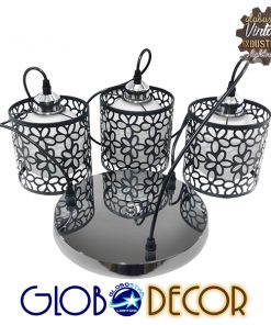 GloboStar® RAINELDA 01246 Μοντέρνο Κρεμαστό Φωτιστικό Οροφής Τρίφωτο Μαύρο Μεταλλικό Πλέγμα με Λευκό Γυαλί Φ40 x Y19cm 13 new led king fotistika 01246 3