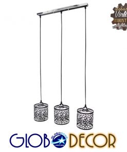 Alternative view of GloboStar® FELICIA 01247 Μοντέρνο Κρεμαστό Φωτιστικό Οροφής Τρίφωτο Μαύρο Μεταλλικό Πλέγμα με Λευκό Γυαλί Μ62 x Π15 x Υ19cm