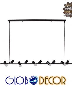 GloboStar® ALFREDA 01242 Μοντέρνο Κρεμαστό Φωτιστικό Οροφής Πολύφωτο Μαύρο Μεταλλικό Ράγα Μ140 x Π18 x Υ100cm