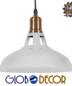 GloboStar® ANER 01072 Vintage Industrial Κρεμαστό Φωτιστικό Οροφής Μονόφωτο Λευκό Μεταλλικό Καμπάνα Φ28 x Y17cm