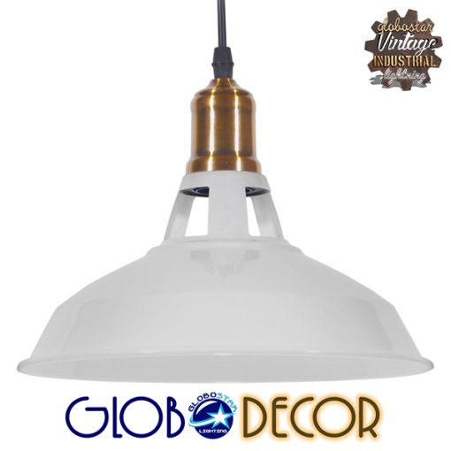 GloboStar® ANER 01072 Vintage Industrial Κρεμαστό Φωτιστικό Οροφής Μονόφωτο Λευκό Μεταλλικό Καμπάνα Φ28 x Y17cm
