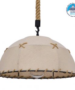 GloboStar® ANTOINETTE 01028 Vintage Κρεμαστό Φωτιστικό Οροφής Μονόφωτο με Μπεζ Σχοινί και Καπέλο Φ35 x Y20cm