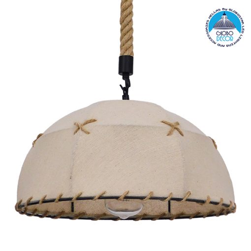 GloboStar® ANTOINETTE 01028 Vintage Κρεμαστό Φωτιστικό Οροφής Μονόφωτο με Μπεζ Σχοινί και Καπέλο Φ35 x Y20cm