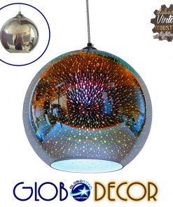 GloboStar® AUDREY 01348 Μοντέρνο Κρεμαστό Φωτιστικό Οροφής Μονόφωτο Γυάλινο Νίκελ 3D Φ30 x Υ26.5cm