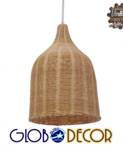 GloboStar® BAHAMAS 01202 Vintage Κρεμαστό Φωτιστικό Οροφής Μονόφωτο Μπεζ Ξύλινο Ψάθινο Bamboo Φ30 x Υ47cm