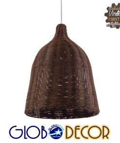 GloboStar® BAHAMAS 01367 Vintage Κρεμαστό Φωτιστικό Οροφής Μονόφωτο Καφέ Σκούρο Ξύλινο Ψάθινο Bamboo Φ30 x Υ40cm