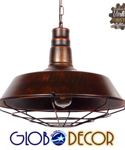 GloboStar® BARN 01045 Vintage Industrial Κρεμαστό Φωτιστικό Οροφής Μονόφωτο Καφέ Σκουριά Μεταλλικό Καμπάνα Φ46 x Y25cm