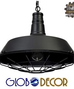 GloboStar® BARN 01048 Vintage Industrial Κρεμαστό Φωτιστικό Οροφής Μονόφωτο Μαύρο Μεταλλικό Καμπάνα Φ46 x Y25cm