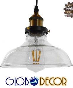 GloboStar® BINGLEY 01075 Vintage Κρεμαστό Φωτιστικό Οροφής Μονόφωτο Γυάλινο Καμπάνα Φ20 x Y15cm
