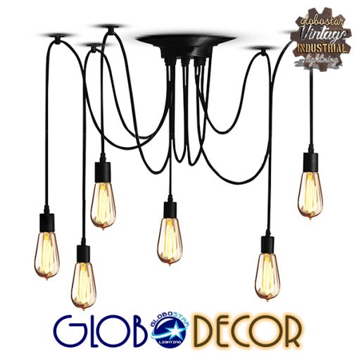 GloboStar® CABLE 01172 Vintage Φωτιστικό Οροφής Πολύφωτο Μαύρο