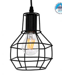 GloboStar® CAGE BLACK 01017 Vintage Industrial Κρεμαστό Φωτιστικό Οροφής Μονόφωτο Μαύρο Μεταλλικό Πλέγμα Φ15 x Y20cm