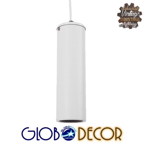 GloboStar® CANNON WHITE 01274 Μοντέρνο Κρεμαστό Φωτιστικό Οροφής Spot Gu10 Μονόφωτο Λευκό Μεταλλικό Φ6 x Y20cm