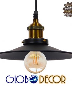 GloboStar® CARAVEL 01042 Vintage Industrial Κρεμαστό Φωτιστικό Οροφής Μονόφωτο Μαύρο Μεταλλικό Καμπάνα Φ36 x Y13cm