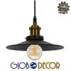 GloboStar® CARAVEL 01167 Vintage Industrial Κρεμαστό Φωτιστικό Οροφής Μονόφωτο Μαύρο Μεταλλικό Καμπάνα Φ22 x Y13cm