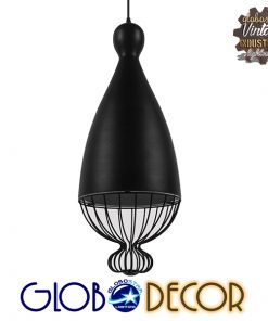 GloboStar® CARNEL 01106 Vintage Κρεμαστό Φωτιστικό Οροφής Μονόφωτο Μαύρο Μεταλλικό Πλέγμα Φ26 x Y70cm