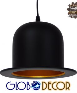 GloboStar® CHARLO 01214 Vintage Κρεμαστό Φωτιστικό Οροφής Μονόφωτο Μαύρο Μεταλλικό Καμπάνα Φ26 x Y17cm