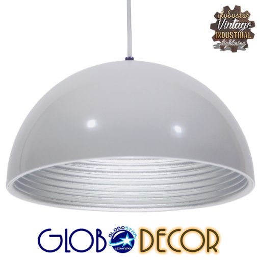 GloboStar® CHIME 01030 Μοντέρνο Κρεμαστό Φωτιστικό Οροφής Μονόφωτο Λευκό Μεταλλικό Καμπάνα Φ30 x Y15cm