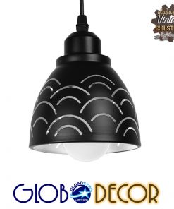 GloboStar® CLOUD 01482 Μοντέρνο Κρεμαστό Φωτιστικό Οροφής Μονόφωτο Μεταλλικό Μαύρο Λευκό Καμπάνα Φ13 x Υ14cm