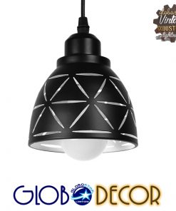 GloboStar® COOLIE 01475 Μοντέρνο Κρεμαστό Φωτιστικό Οροφής Μονόφωτο Μεταλλικό Μαύρο Λευκό Καμπάνα Φ13 x Υ14cm