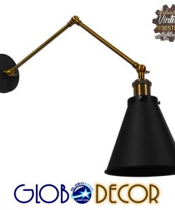 GloboStar® CRUCE 01037 Vintage Industrial Φωτιστικό Τοίχου Απλίκα Μονόφωτο με Σπαστό Μεταλλικό Βραχίονα και Μαύρη Καμπάνα Φ19 x Μ63 x Π19 x Υ77cm