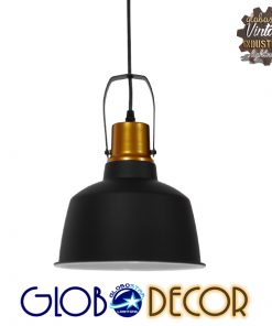GloboStar® DEVOTA 01235 Vintage Industrial Κρεμαστό Φωτιστικό Οροφής Μονόφωτο Μαύρο Μεταλλικό Καμπάνα Φ22 x Y30cm