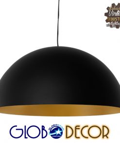 GloboStar® DIADEMA 01342 Μοντέρνο Κρεμαστό Φωτιστικό Οροφής Μονόφωτο Μαύρο - Χρυσό Μεταλλικό Καμπάνα Φ60 x Υ30cm