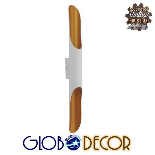 GloboStar® DIVINA 01303 Μοντέρνο Φωτιστικό Τοίχου Απλίκα Δίφωτο Λευκό Χρυσό  Μεταλλικό Φ5.5 x Π8 x Υ60cm