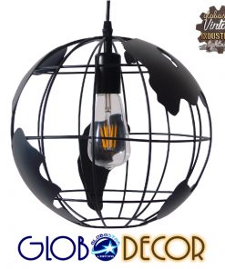 GloboStar® EARTH 01205 Vintage Industrial Κρεμαστό Φωτιστικό Οροφής Μονόφωτο Μαύρο Μεταλλικό Πλέγμα Φ30 x Υ30cm