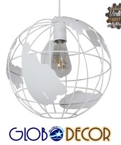 GloboStar® EARTH 30CM 01382 Vintage Industrial Κρεμαστό Φωτιστικό Οροφής Μονόφωτο Λευκό Μεταλλικό Πλέγμα Φ30 x Υ30cm