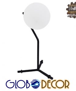 GloboStar® ELFIS BLACK 01100 Μοντέρνο Επιτραπέζιο Φωτιστικό Πορτατίφ Μονόφωτο Μαύρο Μεταλλικό με Λευκό Γυαλί Φ15 x Υ43cm