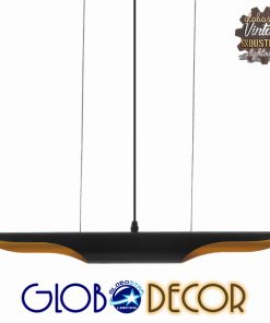 GloboStar® ESTERINA 01304 Μοντέρνο Κρεμαστό Φωτιστικό Οροφής Δίφωτο Μαύρο - Χρυσό Μεταλλικό Μ60 x Π6 x Υ6cm