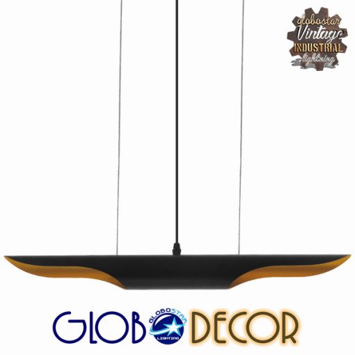 GloboStar® ESTERINA 01304 Μοντέρνο Κρεμαστό Φωτιστικό Οροφής Δίφωτο Μαύρο - Χρυσό Μεταλλικό Μ60 x Π6 x Υ6cm
