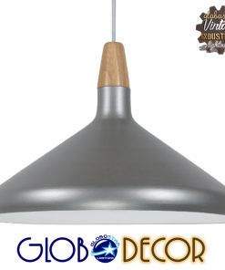 GloboStar® FELICITA 01276 Μοντέρνο Κρεμαστό Φωτιστικό Οροφής Μονόφωτο Ασημί Μεταλλικό Καμπάνα Φ39 x Y22cm