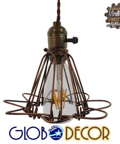 GloboStar® FLOWER IRON RUST 01180 Vintage Industrial Κρεμαστό Φωτιστικό Οροφής Μονόφωτο Καφέ Σκουριά Μεταλλικό Πλέγμα Φ10 x Y20cm