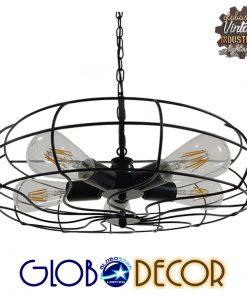 GloboStar® HELIX 01164 Vintage Industrial Κρεμαστό Φωτιστικό Οροφής Πολύφωτο Μαύρο Μεταλλικό Πλέγμα Φ46 x Y13cm