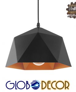 GloboStar® HEXAGON 01194 Μοντέρνο Κρεμαστό Φωτιστικό Οροφής Μονόφωτο Μαύρο - Χρυσό Μεταλλικό Καμπάνα Φ25 x Υ15cm
