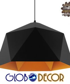 GloboStar® HEXAGON 01195 Μοντέρνο Κρεμαστό Φωτιστικό Οροφής Μονόφωτο Μαύρο - Χρυσό Μεταλλικό Καμπάνα Φ46 x Y25cm