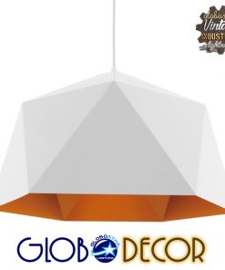 GloboStar® HEXAGON 01378 Μοντέρνο Κρεμαστό Φωτιστικό Οροφής Μονόφωτο Λευκό Χρυσό Μεταλλικό Καμπάνα Φ46 x Υ25cm