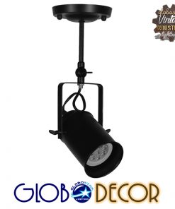 GloboStar® HOLLYWOOD 01153 Vintage Φωτιστικό Οροφής Μονόφωτο Μαύρο Μεταλλικό Ράγα Φ10 x Y35.5CM