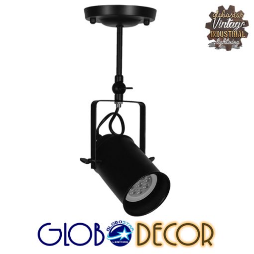 GloboStar® HOLLYWOOD 01153 Vintage Φωτιστικό Οροφής Μονόφωτο Μαύρο Μεταλλικό Ράγα Φ10 x Y35.5CM