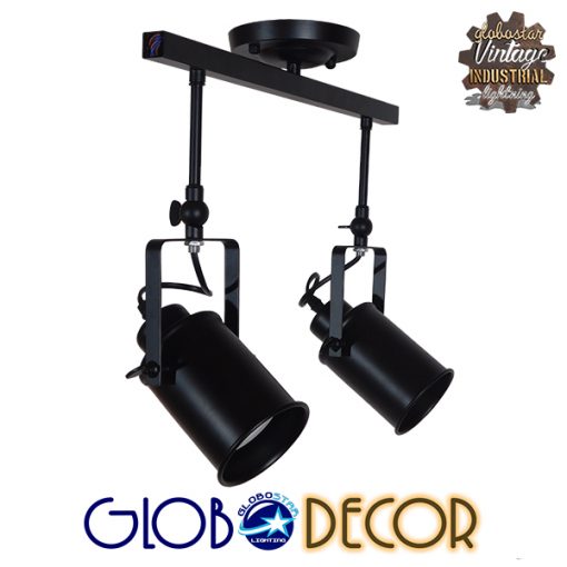 GloboStar® HOLLYWOOD 01154 Vintage Φωτιστικό Οροφής Δίφωτο Μαύρο Μεταλλικό Ράγα Μ44 x Π13 x Υ36cm