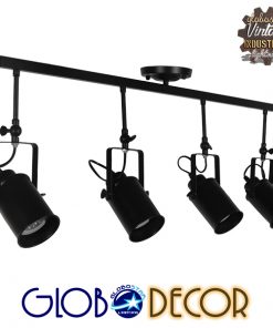 GloboStar® HOLLYWOOD 01156 Vintage Φωτιστικό Οροφής Πολύφωτο Μαύρο Μεταλλικό Ράγα Μ13 x Π110 x Υ38cm