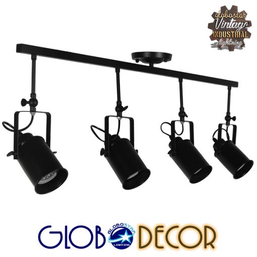 GloboStar® HOLLYWOOD 01156 Vintage Φωτιστικό Οροφής Πολύφωτο Μαύρο Μεταλλικό Ράγα Μ13 x Π110 x Υ38cm