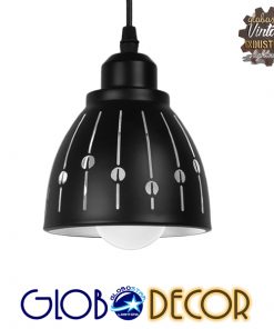 GloboStar® HUNTON 01476 Μοντέρνο Κρεμαστό Φωτιστικό Οροφής Μονόφωτο Μεταλλικό Μαύρο Λευκό Καμπάνα Φ13 x Υ14cm